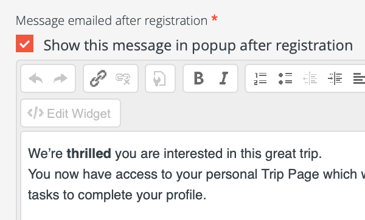Show this message in popup after registration