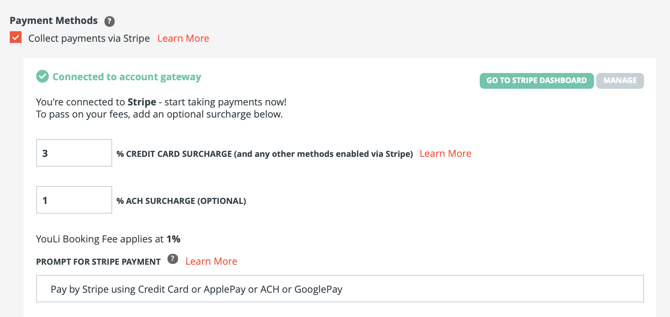 ach surcharge and customized prompt