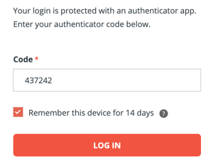authenticator code entered