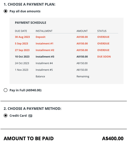 catchup payments - excluding due soon