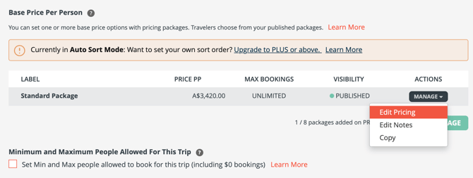 edit pricing package