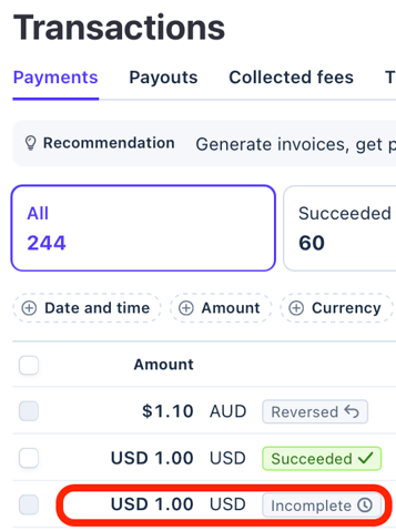 transactions incomplete with red box