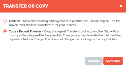 transfer copy tripboard popup choice