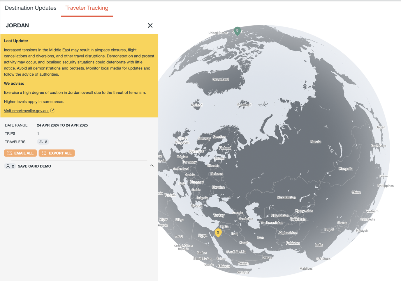 Duty of Care - Traveler Tracking & Destination Updates/Alerts