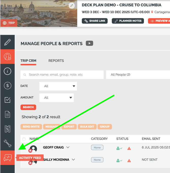 trip activity feed