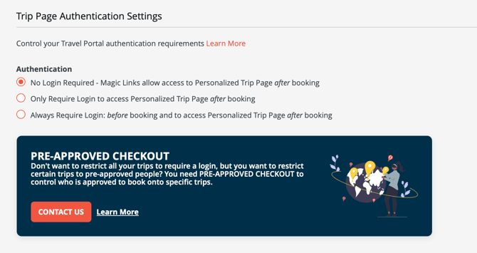 trip authentication site settings