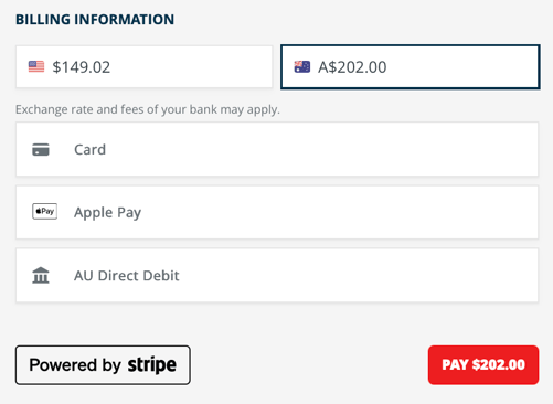 trip currency selected