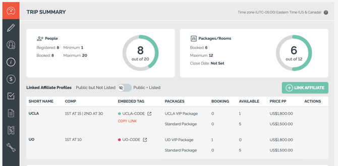 trip summary COPY LINK from affiliate