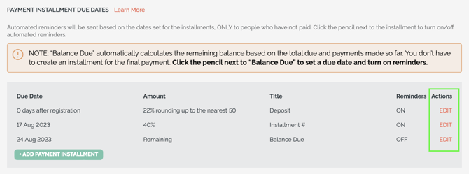 edit installments